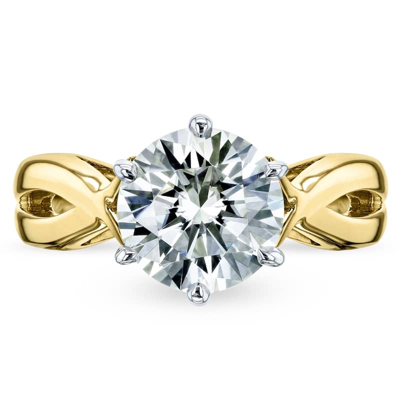 Annello by Kobelli 14k Yellow Gold 1 7/8 Carat 6-prong Round Moissanite Solitaire braided Engagement Ring (GH/VS)