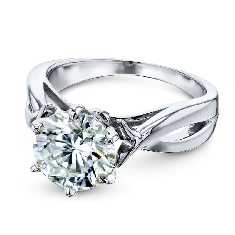 Annello by Kobelli 14k White Gold 1 7/8 Carat 6-prong Round Moissanite Solitaire Brided Shank Engagement Ring (GH/VS)