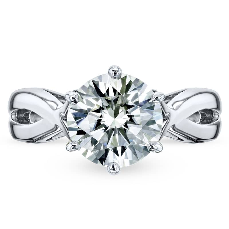 Annello by Kobelli 14k White Gold 1 7/8 Carat 6-prong Round Moissanite Solitaire Brided Shank Engagement Ring (GH/VS)