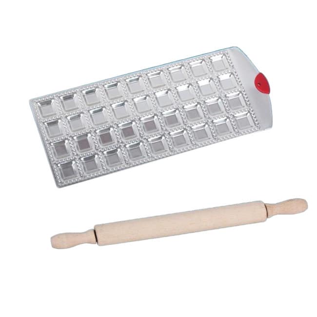 Aluminum Square Ravioli Maker with Rolling Pin