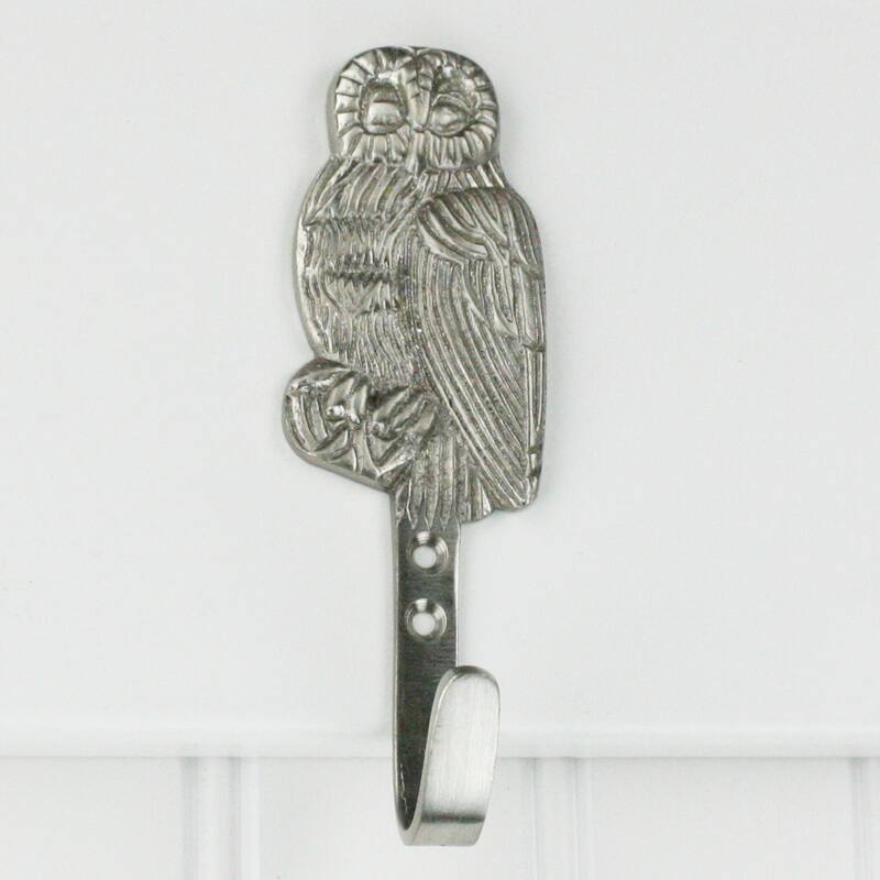 Highpoint Collection Satin Nickel Plated Owl Wall Hooks - Set of 4