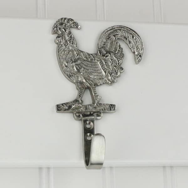 Highpoint Collection Satin Nickel Plated Rooster Wall Hook - Set of 4