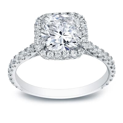 Auriya 18k Gold 2 carat TW Cushion-cut Halo Diamond Engagement Ring