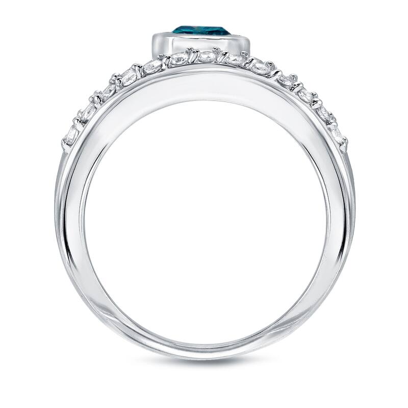 Auriya Modern Wide Split Shank Bezel Set Blue Diamond Ring 1ct TDW 14k White Gold