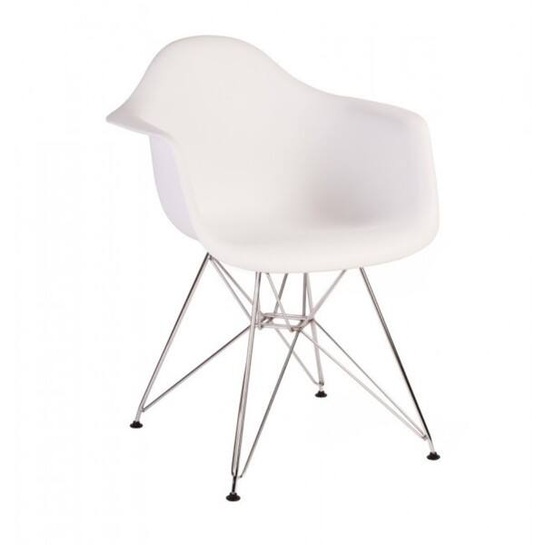 slide 2 of 5, Contemporary Retro Molded Style White Accent Plastic Dining Armchair with Steel Eiffel Legs