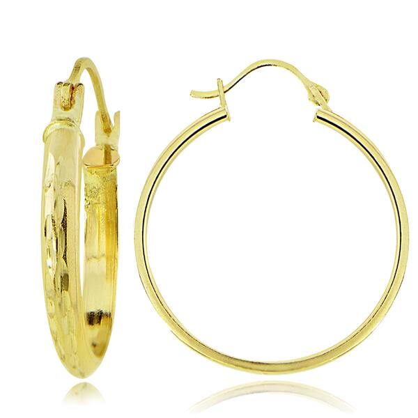Women's 14k Two Tone Gold 2.6mm Wide Diamond Cut Satin Hoop Earrings 1 Diameter Women's 14k Two Tone Gold 2.6mm Wide Diamond Cut Satin Hoop Earrings 1 Diameter