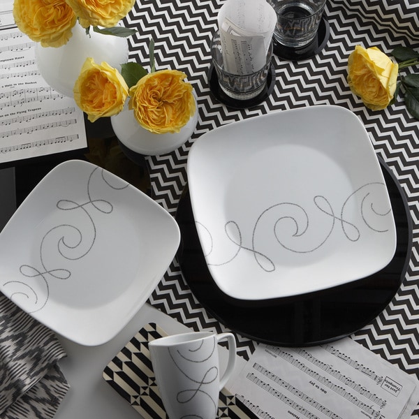 Shop Corelle Square Endless Thread 16-piece Dinnerware Set - Ships To Canada - Overstock - 10102985