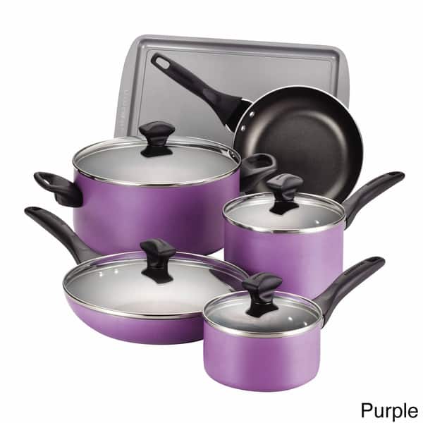 Rachael Ray Aluminum Purple 13 Piece Nonstick Cookware Set Lid Oven Safe  Durable