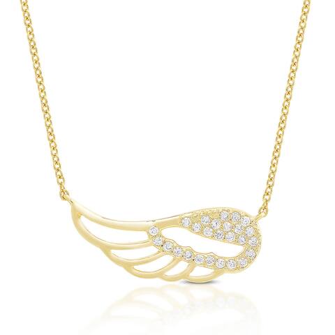 Dolce Giavonna Sterling Silver Cubic Zirconia Wing Necklace