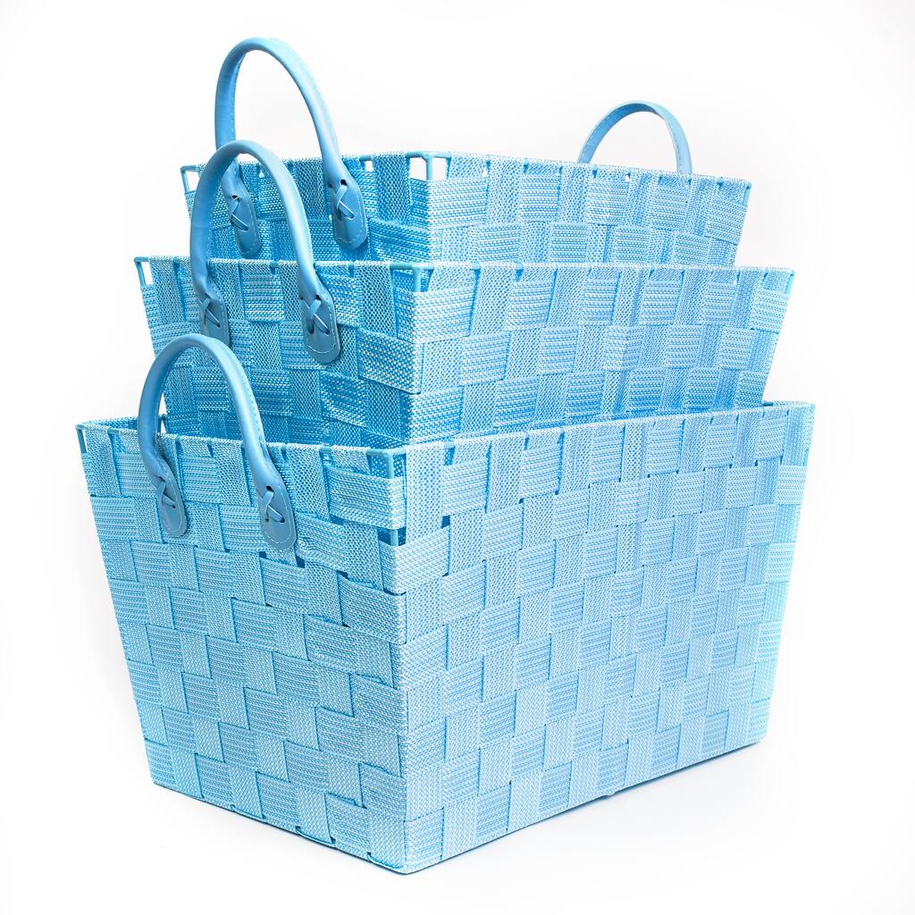 Woven Blue Storage Baskets (Set of 3)