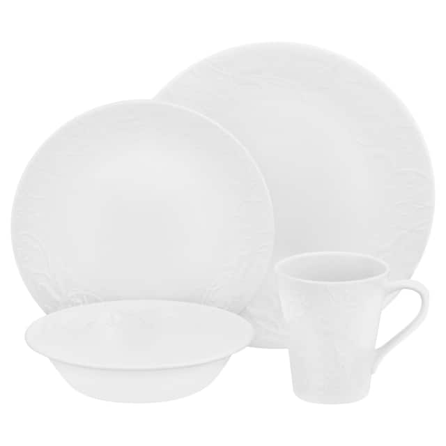 Corelle Embossed Bella Faenza White Vitrelle Glass 16piece Dinnerware