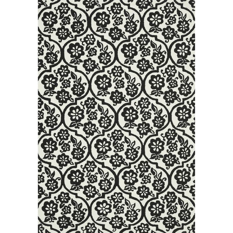 Hand-hooked Indoor/ Outdoor Capri Ivory/ Black Rug