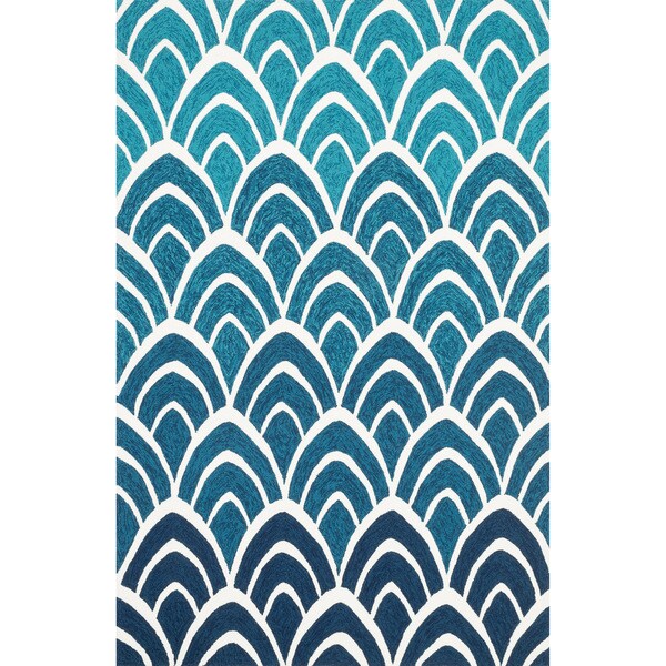 Hand-hooked Indoor/ Outdoor Capri Blue/ Multi Rug (7'6 x 9'6) - 7'6" x 9'6"