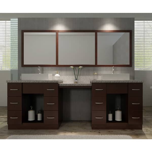 Roosevelt 97 Inch Double Sink Vanity Set In Walnut With Makeup Table Overstock 10105575