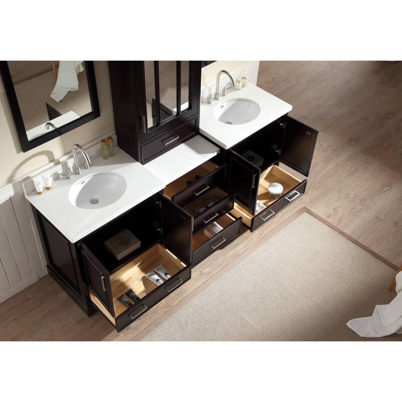 ARIEL Stafford 85-inch Double Sink Espresso Vanity Set with Center Medicine Cabinet