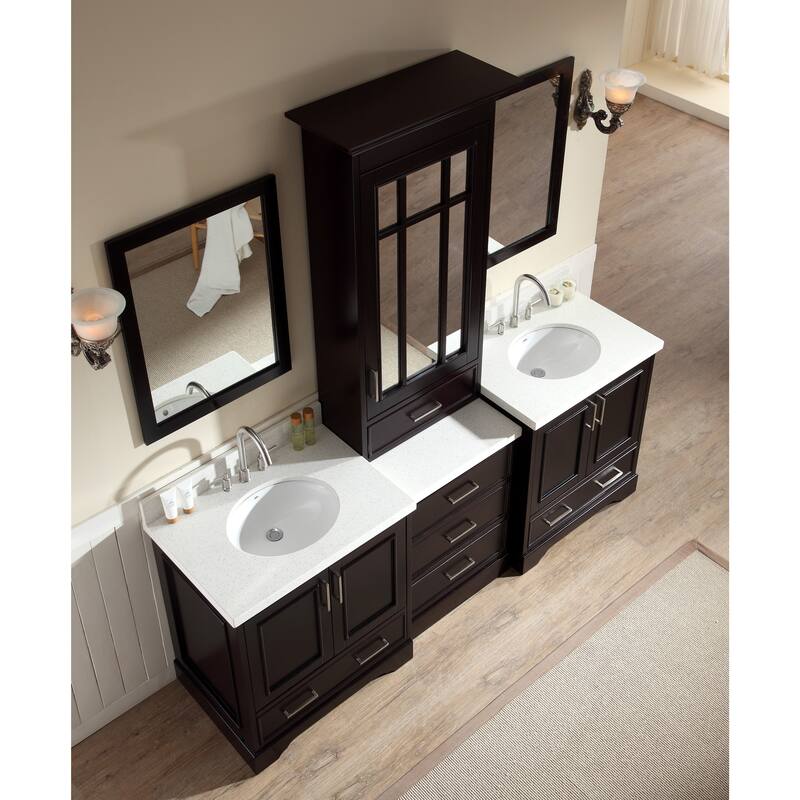 ARIEL Stafford 85-inch Double Sink Espresso Vanity Set with Center Medicine Cabinet