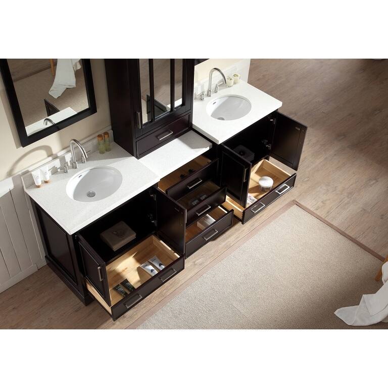 ARIEL Stafford 85-inch Double Sink Espresso Vanity Set with Center Medicine Cabinet