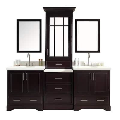 ARIEL Stafford 85-inch Double Sink Espresso Vanity Set with Center Medicine Cabinet