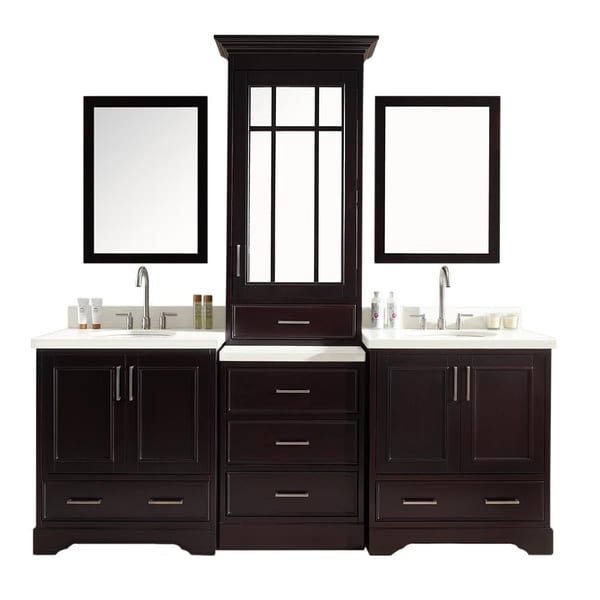 ARIEL Stafford 85-inch Double Sink Espresso Vanity Set with Center Medicine Cabinet