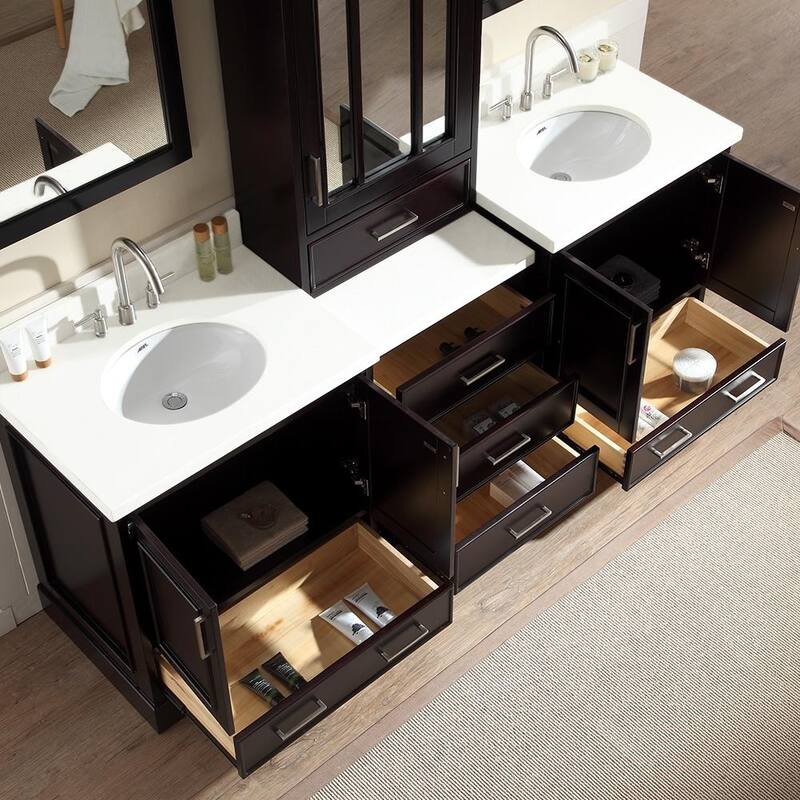 ARIEL Stafford 85-inch Double Sink Espresso Vanity Set with Center Medicine Cabinet