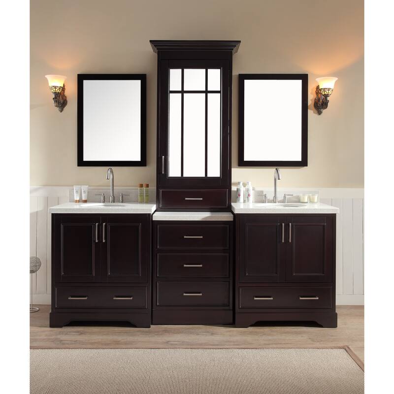ARIEL Stafford 85-inch Double Sink Espresso Vanity Set with Center Medicine Cabinet