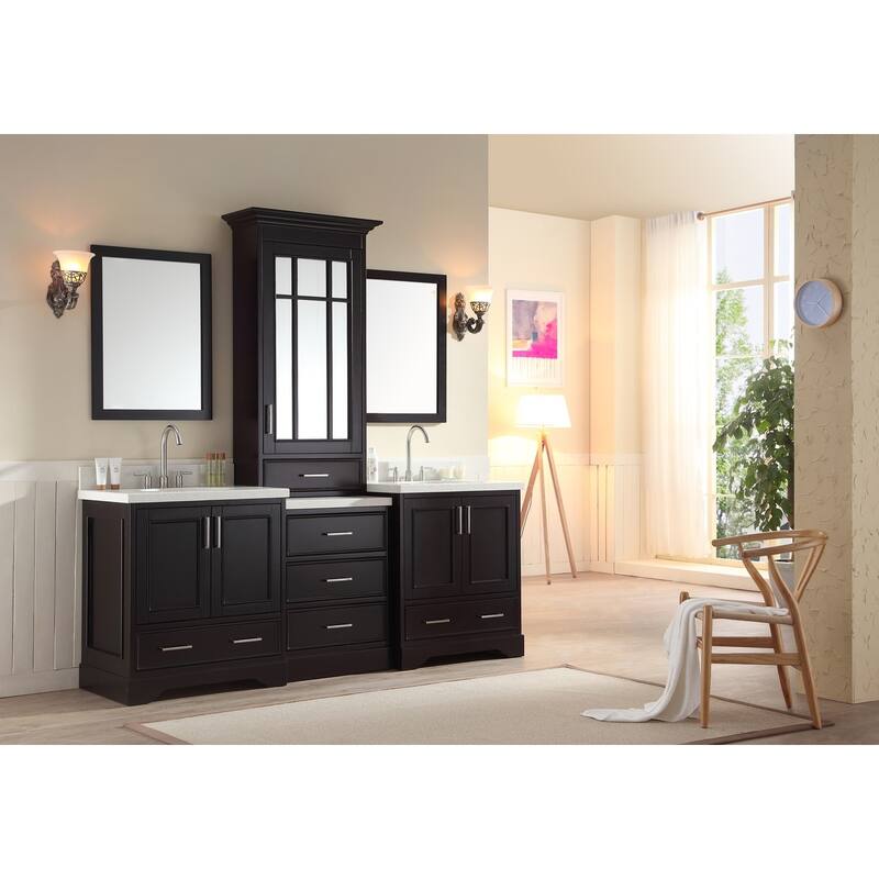 ARIEL Stafford 85-inch Double Sink Espresso Vanity Set with Center Medicine Cabinet