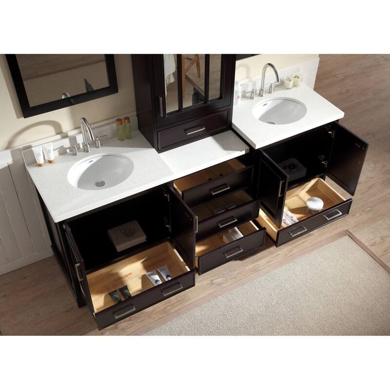 ARIEL Stafford 85-inch Double Sink Espresso Vanity Set with Center Medicine Cabinet