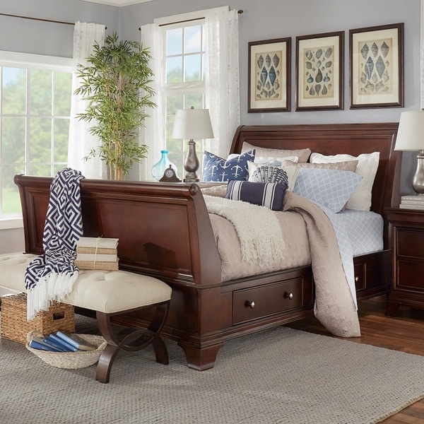 Shop Caden Cherry Sleigh Style Platform Bed with 2-drawer ...