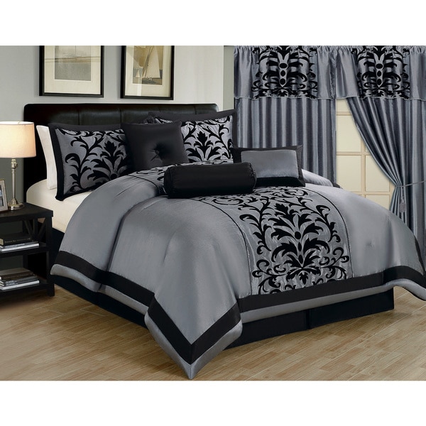 Faux Silk Luxury Embroidered Damask 7-piece Comforter Collection