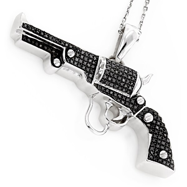 Shop Luxurman Sterling Silver 1ct TDW Black Diamond Gun Pendant Free