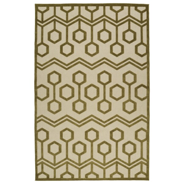 Indoor/Outdoor Luka Olive Zig-Zag Rug - 3'10" x 5'8"