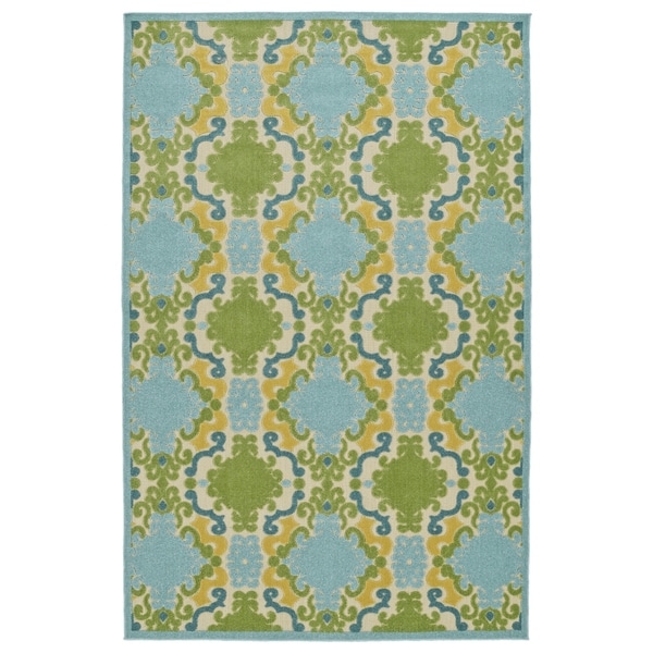Indoor/Outdoor Luka Blue Damask Rug - 8'8" x 12'