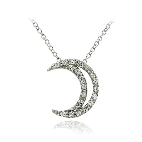 ICZ Stonez Sterling Silver Cubic Zirconia Crescent Moon Shaped Necklace