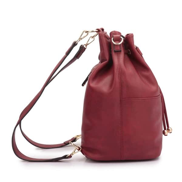 Dasein Faux Leather Convertible Drawstring Bucket And Backpack On Sale Overstock 10106666