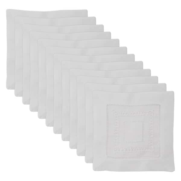 Hemstitched Linen Blend Cocktail Napkins (Set of 12) - On Sale