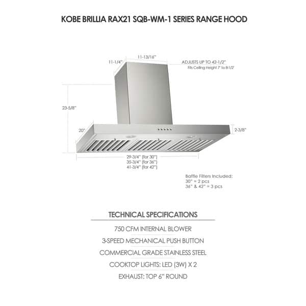 Brillia 30 Inch 750 Cfm Wall Mount Range Hood With Led Lights And Baffle Filters Overstock 10108120