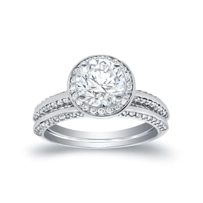 Auriya 14k Gold 2 carat TW Round Halo Diamond Engagement Ring Set