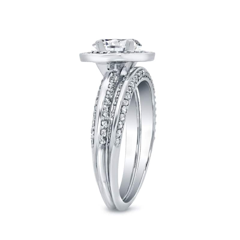 Auriya 14k Gold 2 carat TW Round Halo Diamond Engagement Ring Set