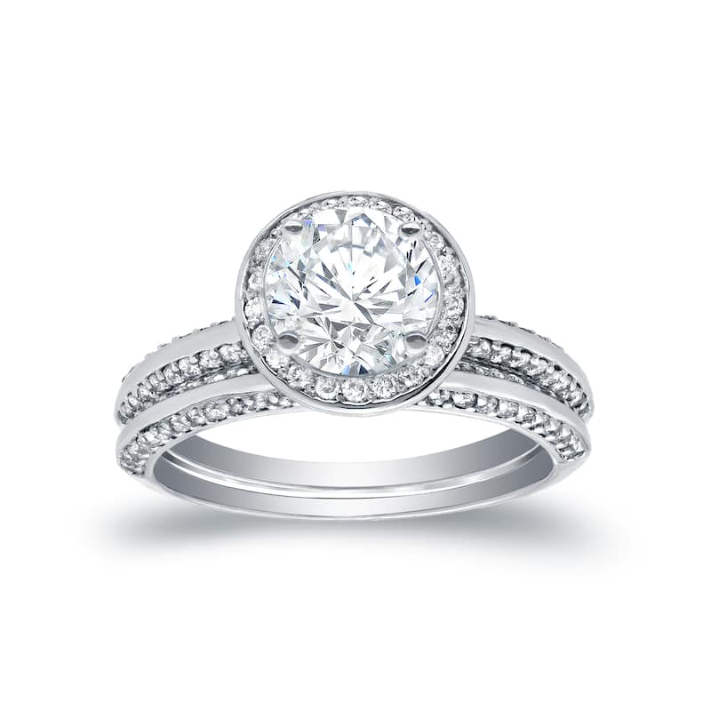 Auriya 14k Gold 2 carat TW Round Halo Diamond Engagement Ring Set