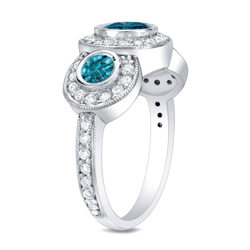 Auriya 14k Gold 2ctw Unique 3-Stone Blue Diamond Engagement Ring