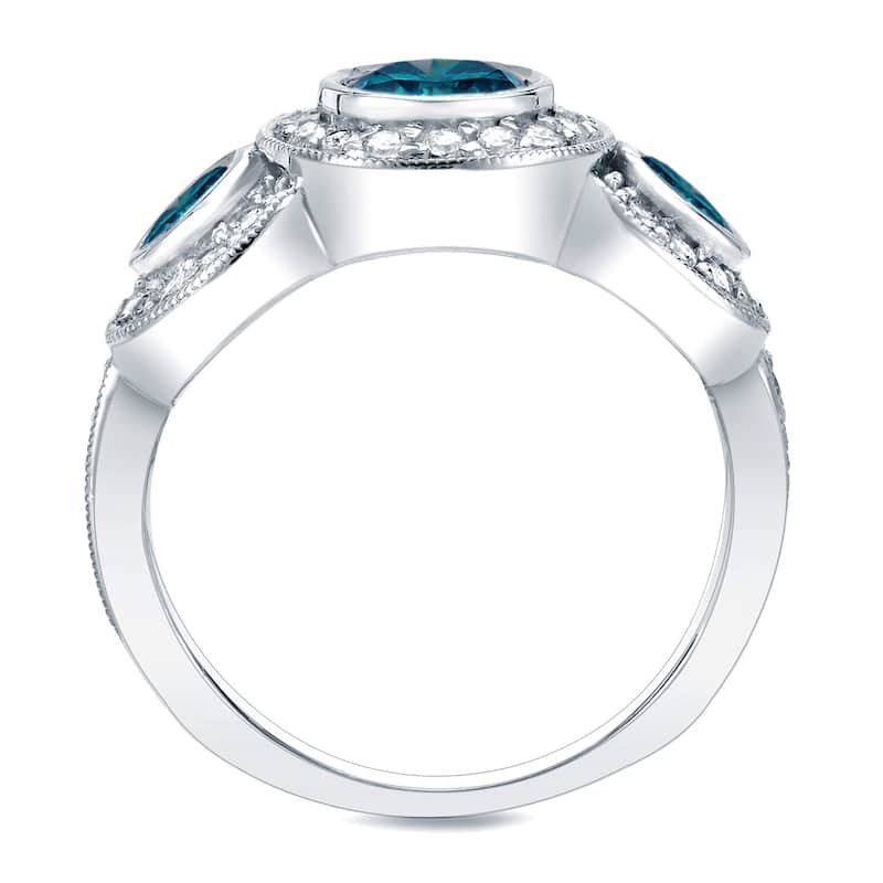 Auriya 14k Gold 2ctw Unique 3-Stone Blue Diamond Engagement Ring