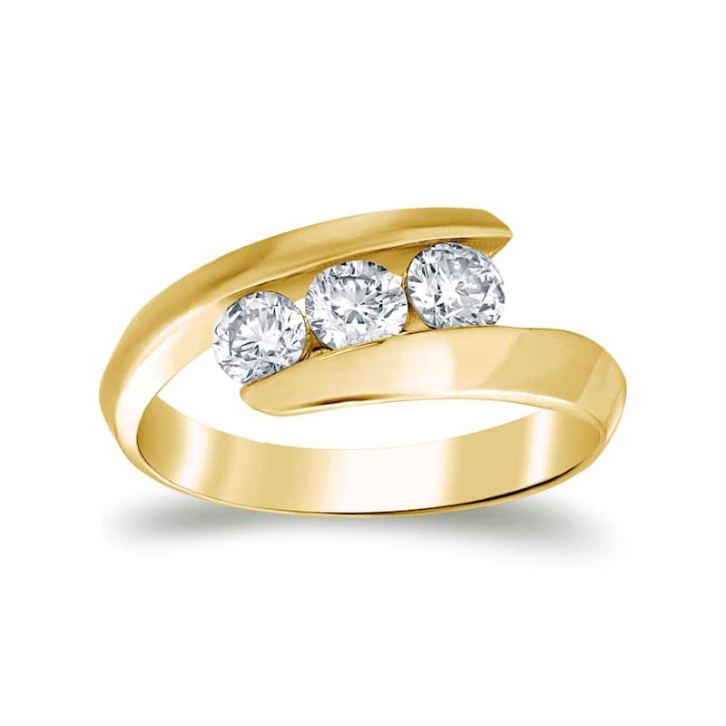 Auriya Contemporary 1/2ct TDW 3-Stone Bypass Diamond Ring 14k Gold - 6 - Yellow