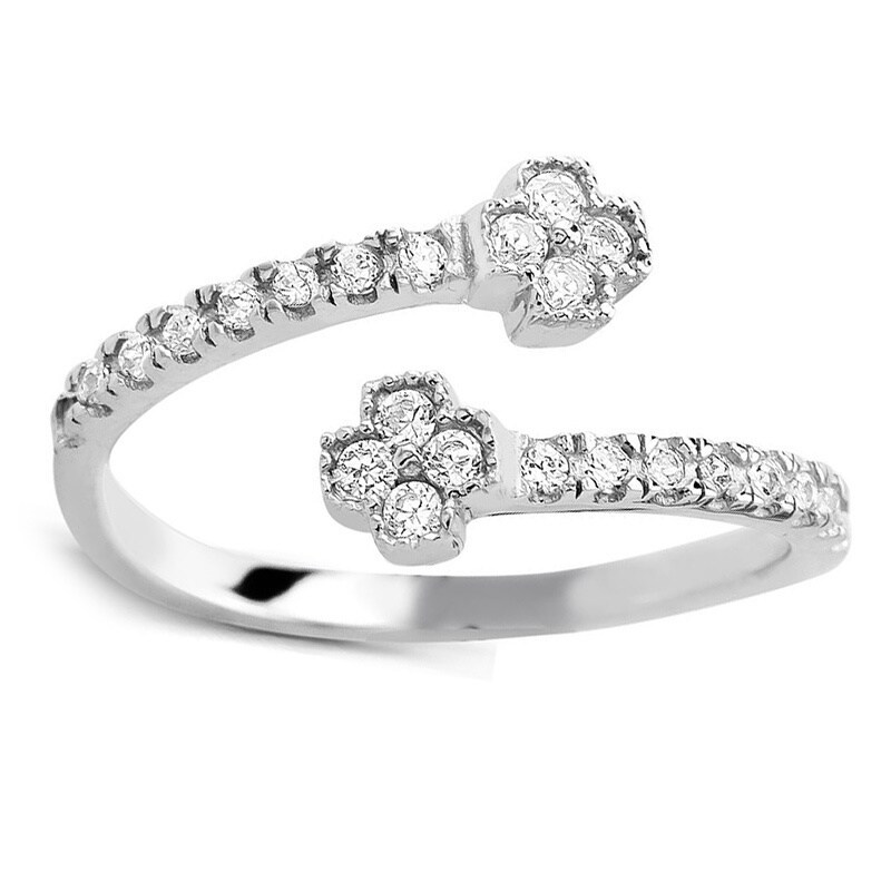 Shop 925 Sterling Silver Cubic Zirconia Clover Midi Ring - Free ...