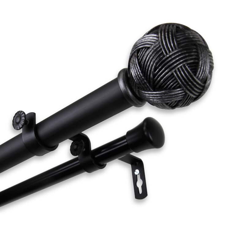 InStyleDesign Winona Adjustable Double Curtain Rod - 28 to 48 inches - Black