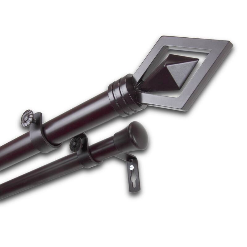 InStyleDesign Crystal Adjustable Double Curtain Rod - 28 to 48 inches - Mahogany