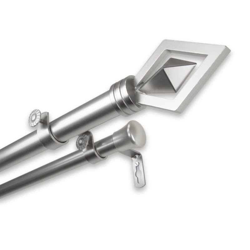InStyleDesign Crystal Adjustable Double Curtain Rod - 28 to 48 inches - satin nickel