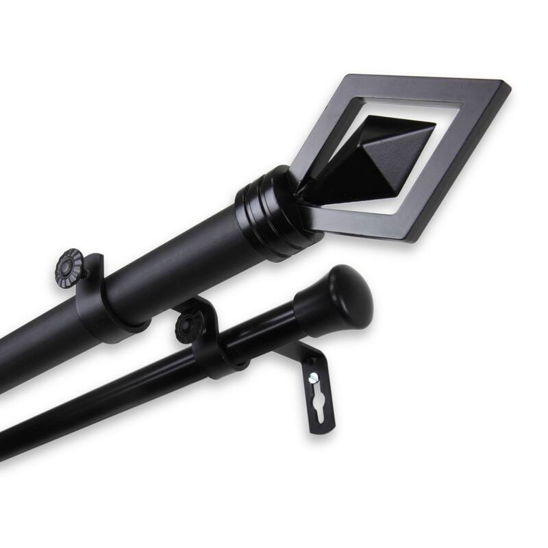 InStyleDesign Crystal Adjustable Double Curtain Rod - 28 to 48 inches - Black