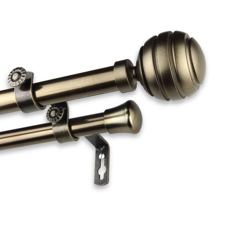 InStyleDesign Piper Adjustable Double Curtain Rod - 28 to 48 inches - Antique Brass