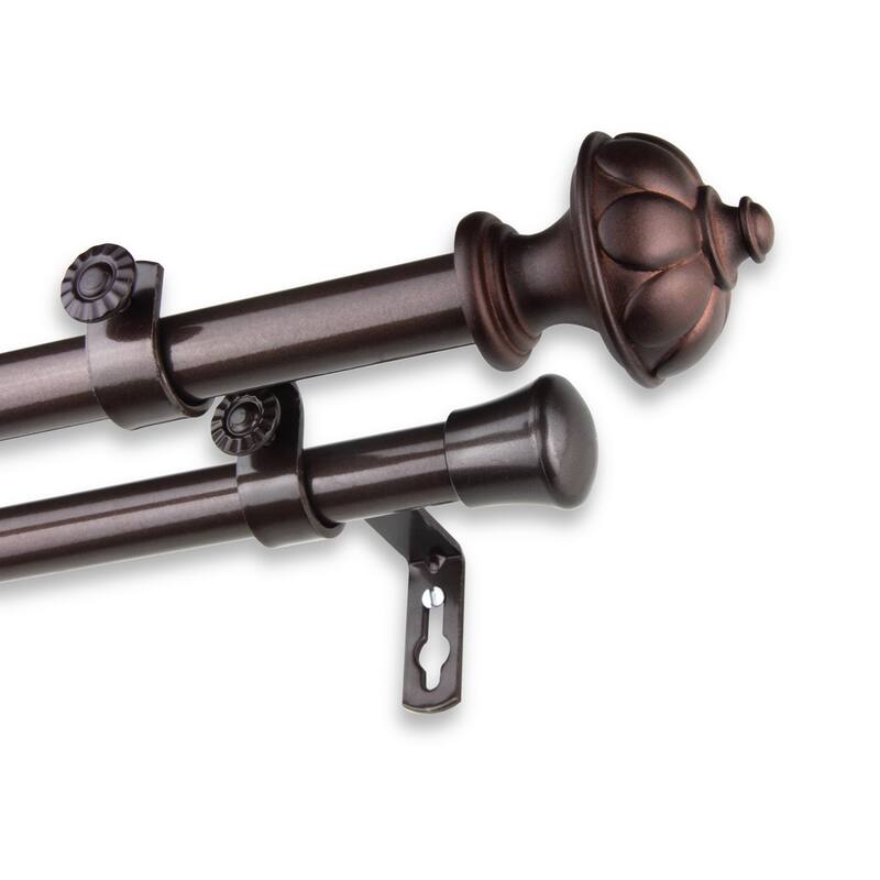 InStyleDesign Noah Adjustable Double Curtain Rod - 28 to 48 inch - Brown Finish - Cocoa