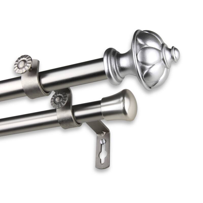 InStyleDesign Noah Adjustable Double Curtain Rod - 28 to 48 inch - Nickel Finish/Satin/Silver Finish - satin nickel